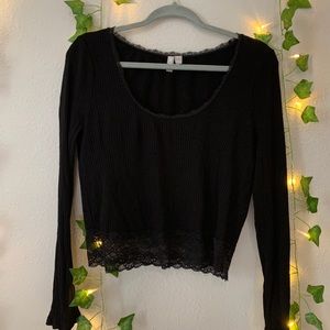 ASOS black ribbed lace trimmed long sleeve